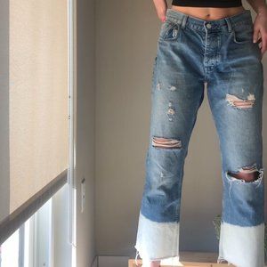 Zara Boyfriend Distressed White Dyed Jeans